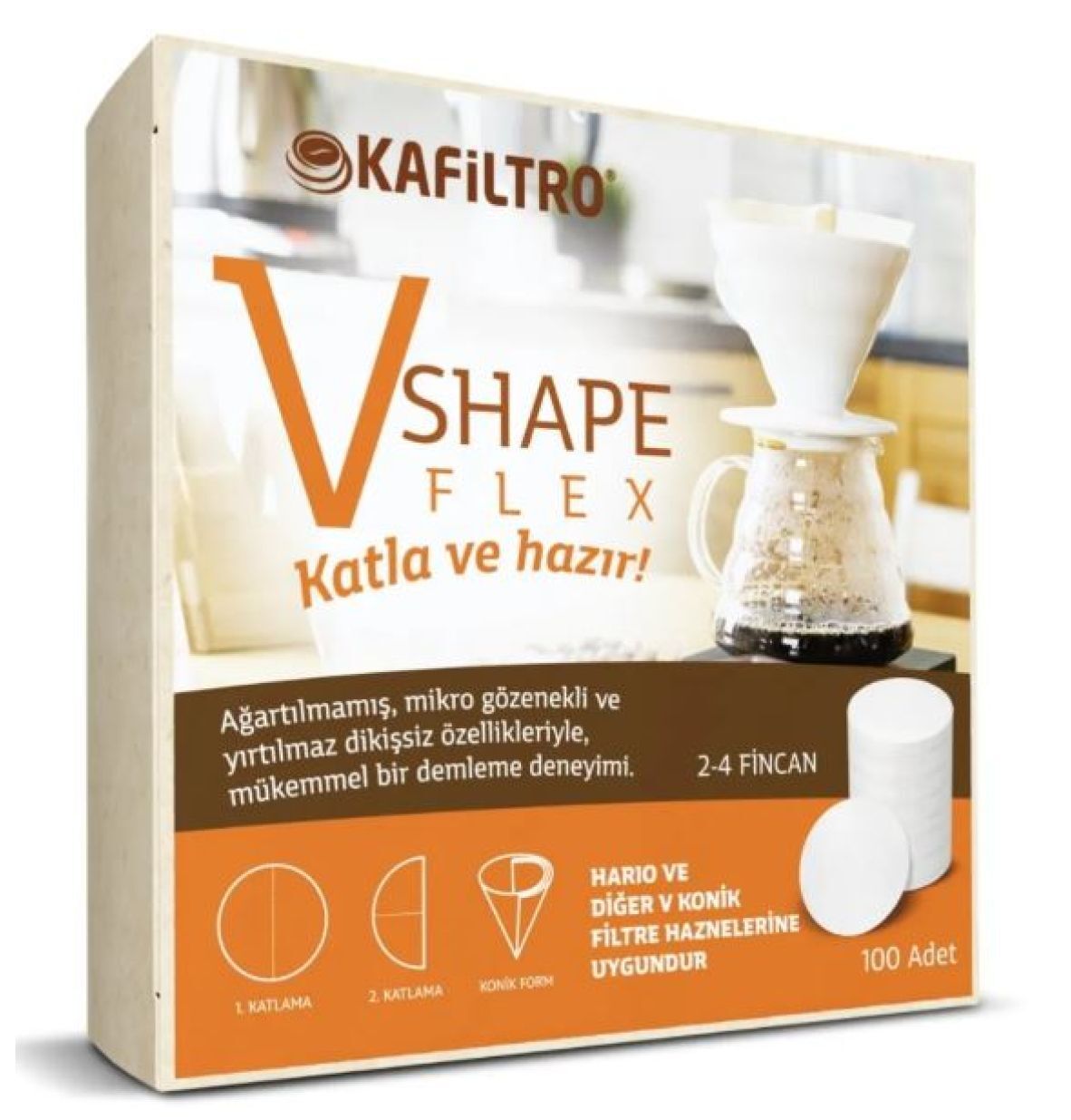 Kafiltro V02 Hario Uyumlu Kahve Filtresi (100 adet)