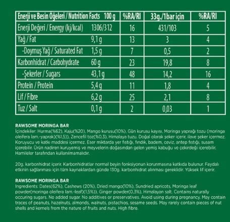 Moringa Bar Glutensiz Ve Vegan 33g X 20 Bar